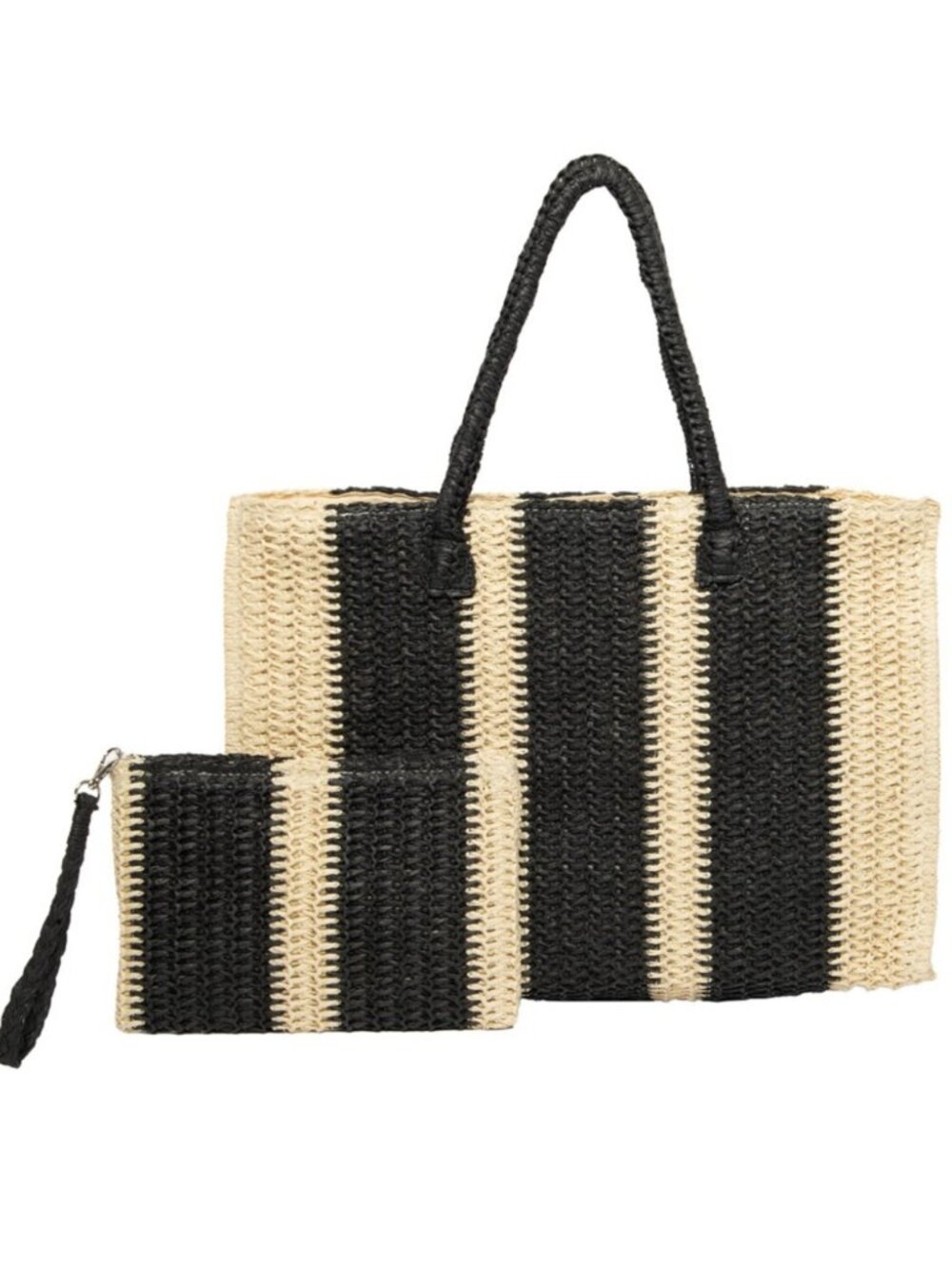 Bay Sky Straw Mercado Large Tote Set in Natural & Black, NWT